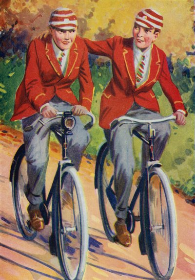 Ragazzi in uniforme scolastica, in bicicletta da Philibert Louis Debucourt