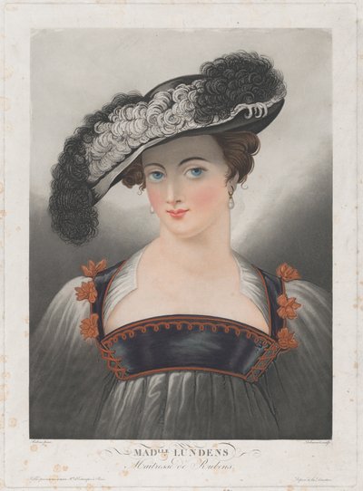 Ritratto di Susanna Lunden, con cappello a tesa larga con piume da Philibert Louis Debucourt