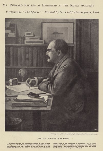 Ritratto di Rudyard Kipling esposto alla Royal Academy da Philip (after) Burne Jones