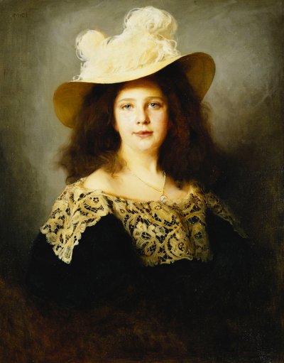 Ritratto di Mici Lukacs, di 10 Anni, con un Vestito Blu Scuro con Colletto di Pizzo da Philip Alexius de Laszlo