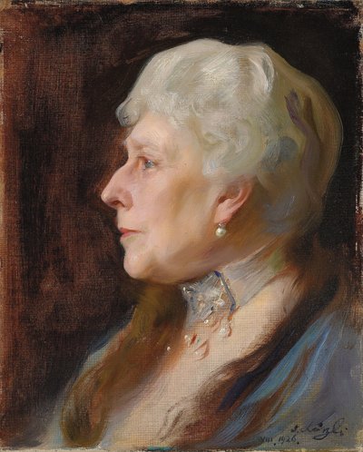 Ritratto della principessa Enrico di Battenberg, nata principessa Beatrice di Gran Bretagna, di profilo a sinistra, con collare e orecchini pendenti da Philip Alexius de Laszlo