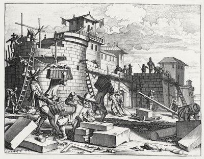 Prigionieri di guerra portoghesi costruiscono un forte vicino a Kandy (incisione) da Philip Baldaeus