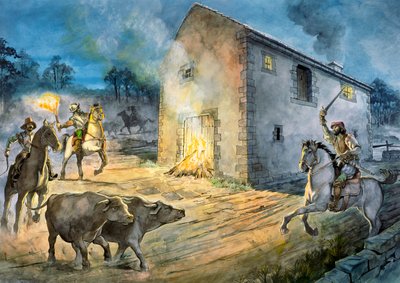 Reivers che razziano Birdoswald, XVI secolo da Philip Corke
