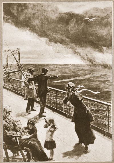 Omicidio in alto mare: prima vista del siluro (litografia) da Philip Dadd