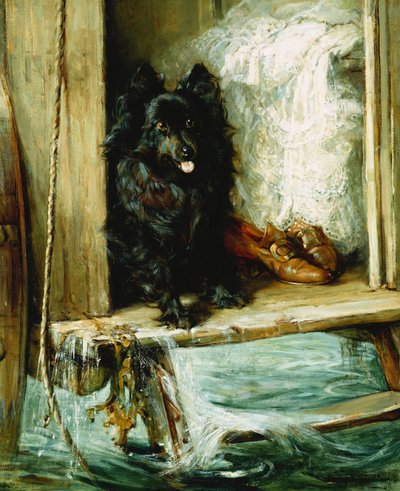 Lasciato in Carica - Un Pomerania Nero sui Gradini di una Macchina da Bagno da Philip Eustace Stretton