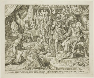 Giuditta presentata a Oloferne, tavola cinque da La storia di Giuditta e Oloferne da Philip Galle