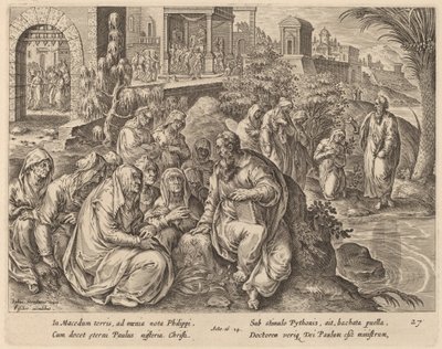 San Paolo parla alle donne di Filippi presso un fiume da Philip Galle after Jan van der Straet