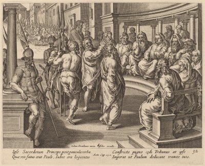 San Paolo davanti al sommo sacerdote da Philip Galle after Jan van der Straet