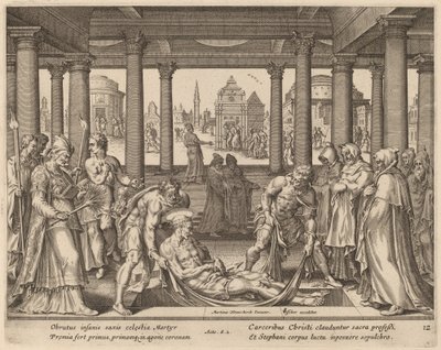 Uomini devoti che portano San Stefano alla sepoltura da Philip Galle after Maerten van Heemskerck