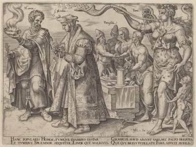 Onore, Splendore, Parassiti, Fama (Gli effetti ingannevoli della ricchezza) da Philip Galle, after Maerten van Heemskerck
