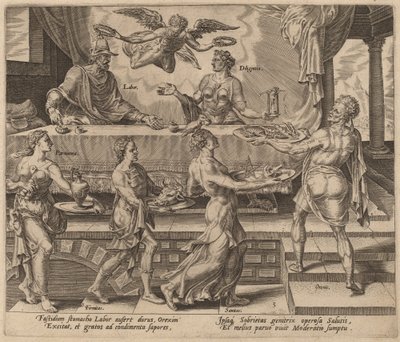 Lavoro e diligenza godendo del loro pasto semplice da Philip Galle after Maerten van Heemskerck