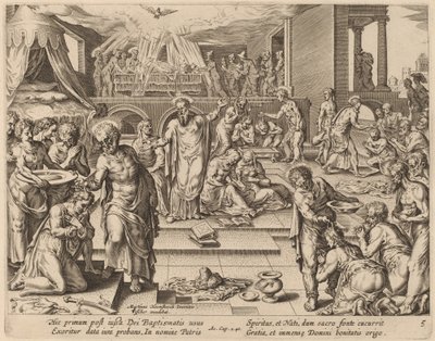 Molti sono battezzati da Philip Galle after Maerten van Heemskerck