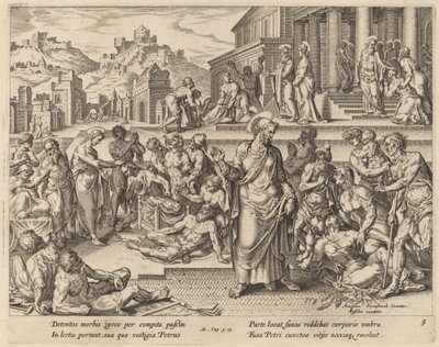 San Pietro guarisce i malati con la sua ombra da Philip Galle after Maerten van Heemskerck
