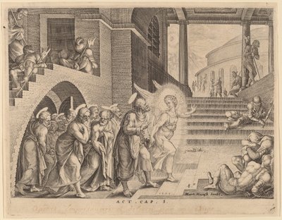 Gli apostoli liberati dalla prigione da un angelo da Philip Galle after Maerten van Heemskerck