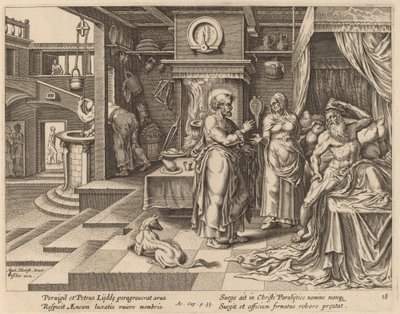 La guarigione di Enea da parte di San Pietro da Philip Galle after Maerten van Heemskerck