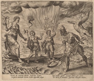 Il Signore dota il lavoratore diligente di cibo e vestiti da Philip Galle after Maerten van Heemskerck