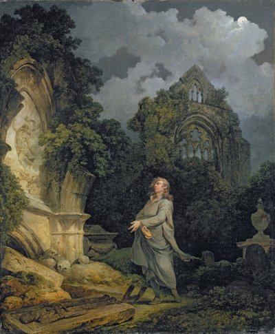 Visitatore a un cimitero illuminato dalla luna da Philip James de Loutherbourg
