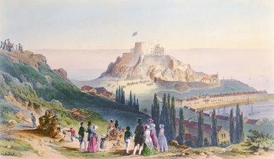 Arrivo di Sua Maestà a Mount Orgueil, 3 settembre 1846, dalla visita della regina Vittoria a Jersey, inciso da H. Walter, 1847 da Philip John Ouless