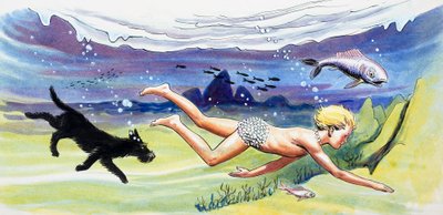 Nuotare con i pesci, illustrazione da "I bambini dell