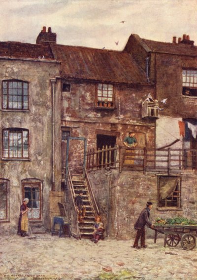 Vecchie case, cortile interno del White Hart Inn, Southwark, 1884 da Philip Norman