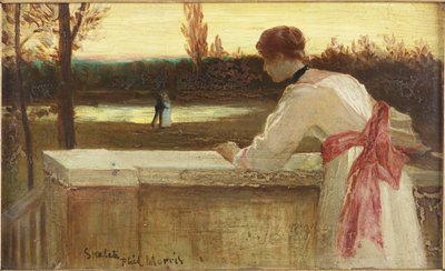 Ragazza su un balcone che guarda una coppia vicino a un lago da Philip Richard Morris