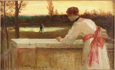 Ragazza su un balcone che guarda una coppia vicino a un lago da Philip Richard Morris