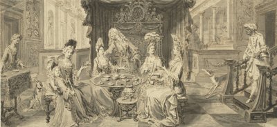 Società elegante al tavolo rotondo, intorno al 1700 da Philip Tidemann