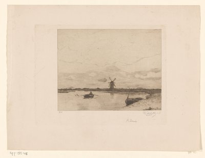 Canale con barca a remi in paesaggio di campagna con mulino da Philip Zilcken (signed by artist)