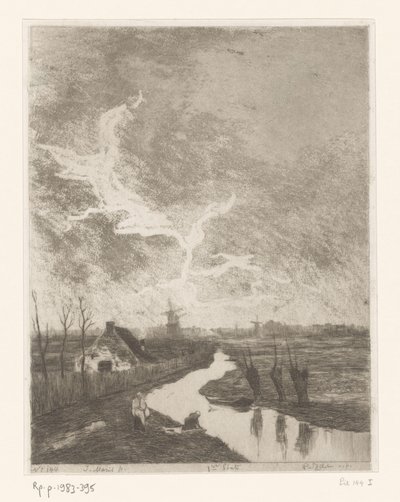 Weidelandschap met sloot, boerderij en molens da Philip Zilcken (signed by artist)