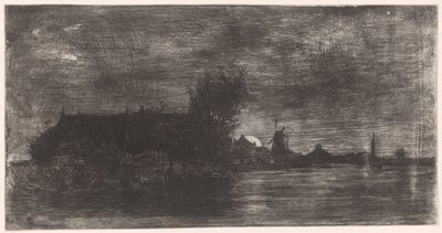 Paesaggio con case e mulino sull