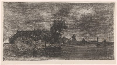 Paesaggio con case e mulino sull