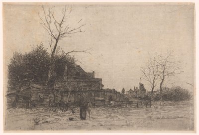 Vecchia donna in un campo vicino a una fattoria (La Cabane) da Philip Zilcken