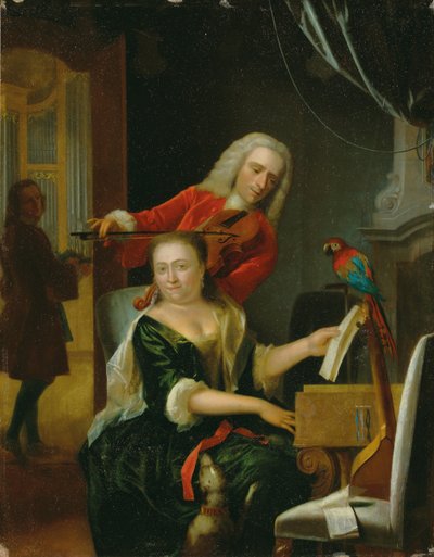 Ritratto di un gentiluomo e sua moglie che fanno musica in un interno da Philip van Dijk
