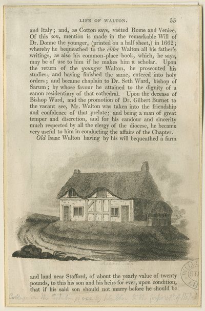 Stafford - Cottage di Isaac Walton: incisione, nd [?inizio XIX sec] da Philipp Audinet