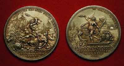 Medaglia commemorativa della battaglia di La Hogue nel 1692 da Philipp Heinrich Mueller