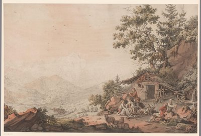 Famiglia presso una casa in montagna da Philipp Jacques Loutherbourg (I) (attributed to)