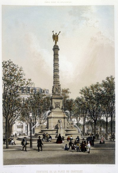 La fontana del Chatelet - litografia di Benoist da Philippe Benoist
