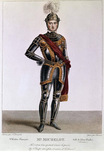 Mr. Michelot nel ruolo di Don Carlos in Hernani di Victor Hugo. Incisione di Benoist. XIX secolo da Philippe Benoist
