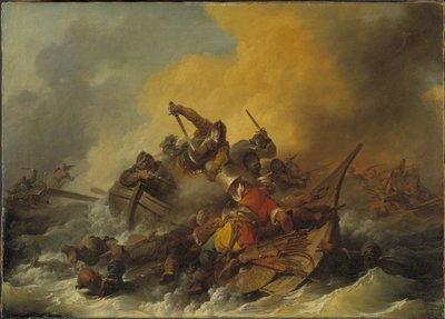 Battaglia in mare tra soldati e pirati orientali da Philippe Jacques de Loutherbourg