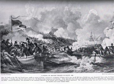 Lo sbarco delle truppe britanniche in Egitto nel 1801, illustrazione da 