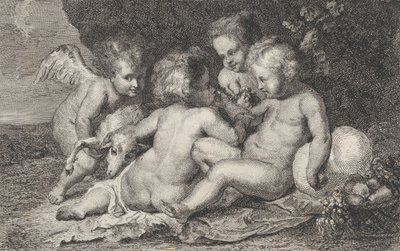 Un gruppo di tre bambini e un putto con frutta e un agnello, ca. 1760-1801 da Philippe Lambert Joseph Spruyt