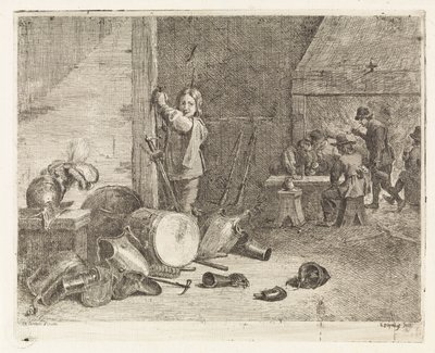 Interno con ragazzo vicino a un tamburo e armatura da Philippe Lambert Joseph Spruyt