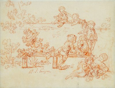 Bambini che giocano e scalano un muro da Philippe Louis Parizeau