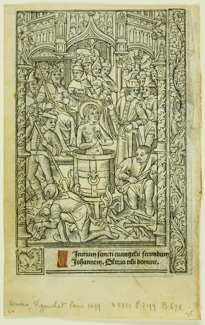 Il Martirio di San Giovanni Evangelista (recto), e Calendario di Dicembre (verso), dal Libro delle Ore da Philippe Pigouchet