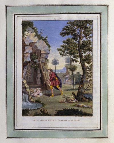 Dryas trova Chloe e la porta a sua moglie. Disegno di Philippe d