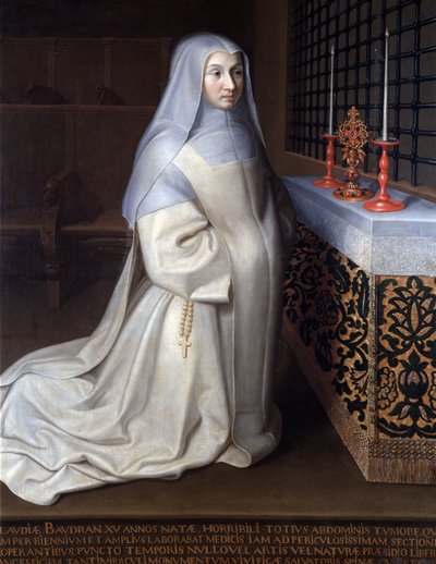 Ritratto di Claudia (Claude) Baudran, reclusa del convento di Port Royal des Champs (Port-Royal-des-Champs) dipinto attribuito a Philippe de Champaigne, chiesa di Linas, Senna e Oise da Philippe de (attr. to) Champaigne