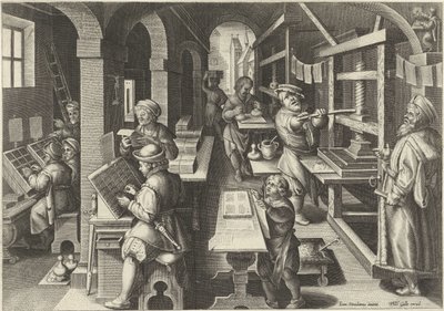 Stampa di libri (serie: Nuove invenzioni e scoperte) da Philips Galle (attributed to workshop of)