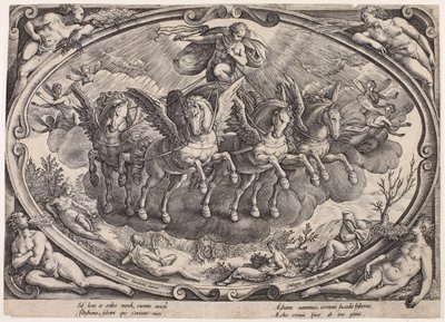 Apollo (Sol) con il carro del sole (Le quattro stagioni con il sole, frontespizio) da Philips Galle