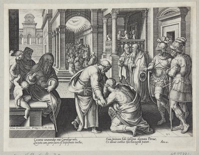 Cornelio inginocchiato davanti a San Pietro da Philips Galle
