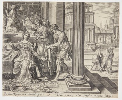I servi di Ester le raccontano del rifiuto di Mardocheo di indossare il vestito da Philips Galle